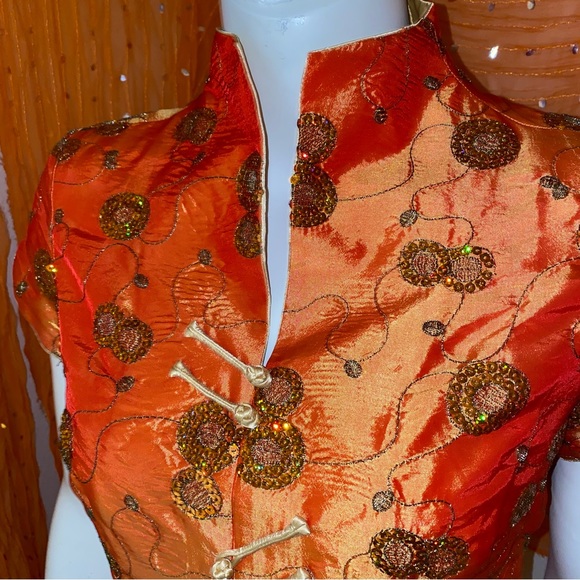 Stunning Orange Asian Inspired Top - Picture 4 of 11